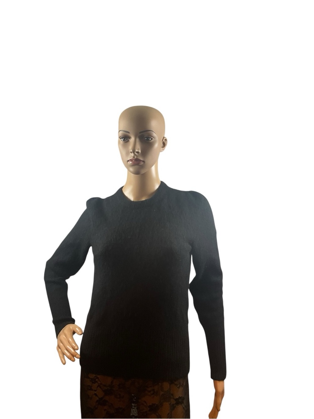 Banana Republic Black Puff-Shoulder Crewneck Sweater
